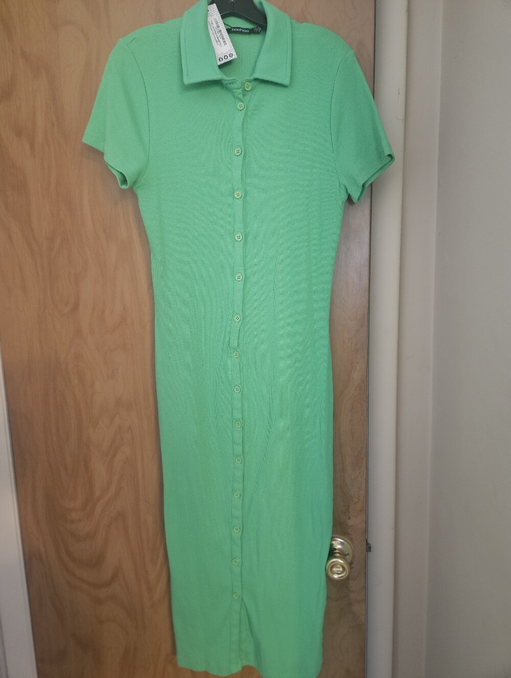 Green Button-Front Polo Midi Dress